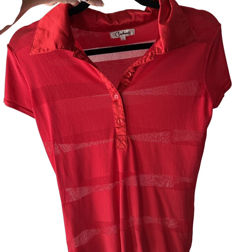 Carducci Shirt Y2k Small Red Collared Button Stretch Short Sleeve Going Out Top‎